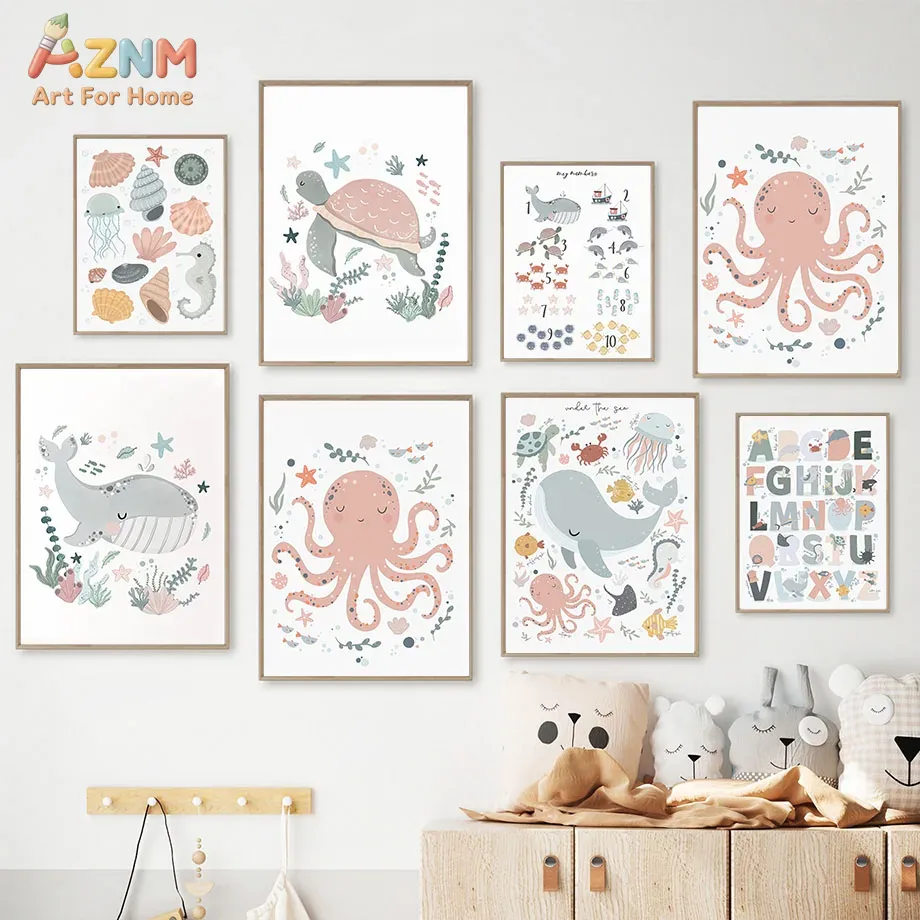 AZNM Nursery Sea Animal Canvas - đánh giá và giá Kids Educational - Alphabet Numbers & More