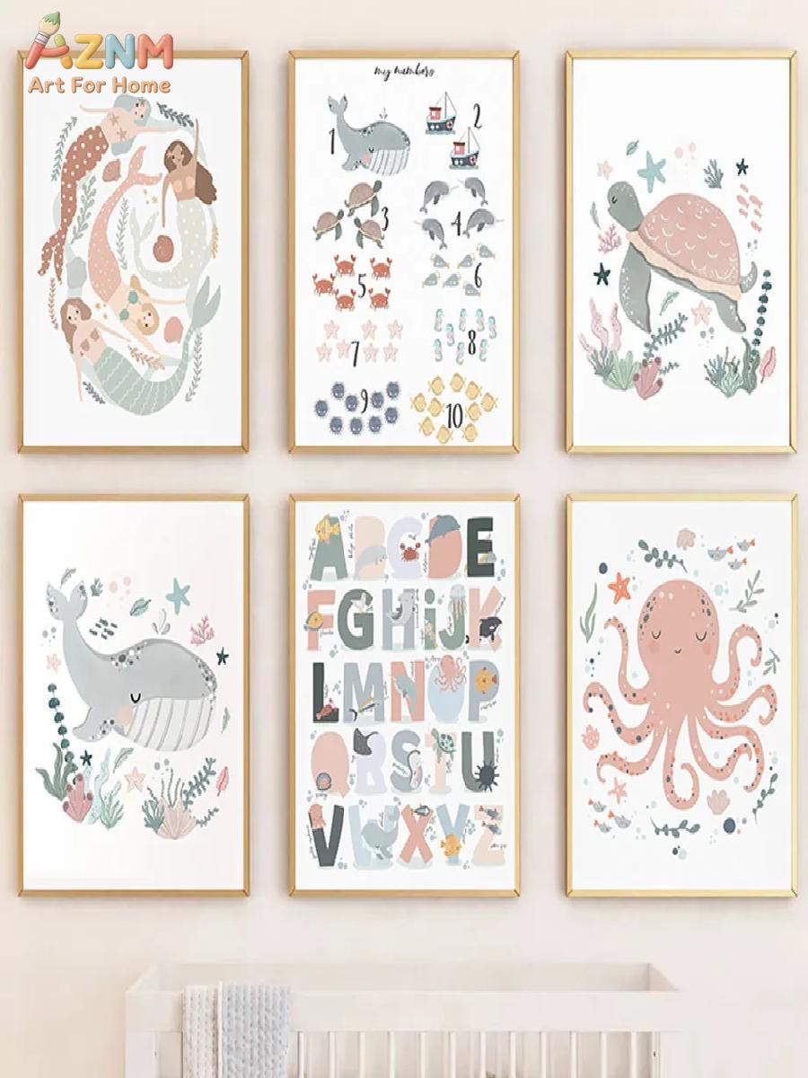 AZNM Nursery Sea Animal Canvas - đánh giá và giá Kids Educational - Alphabet Numbers & More